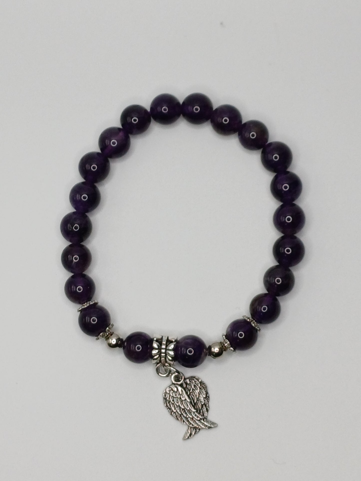 Bracelet 8mm bead Amethyst Wings