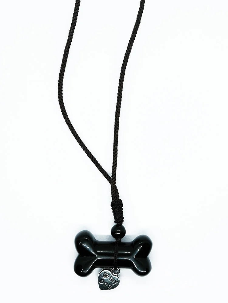 Necklace Bone Black Obsidian