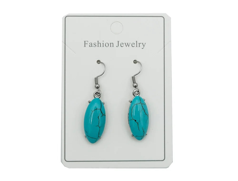 Earring Blue Howlite Oval Cab