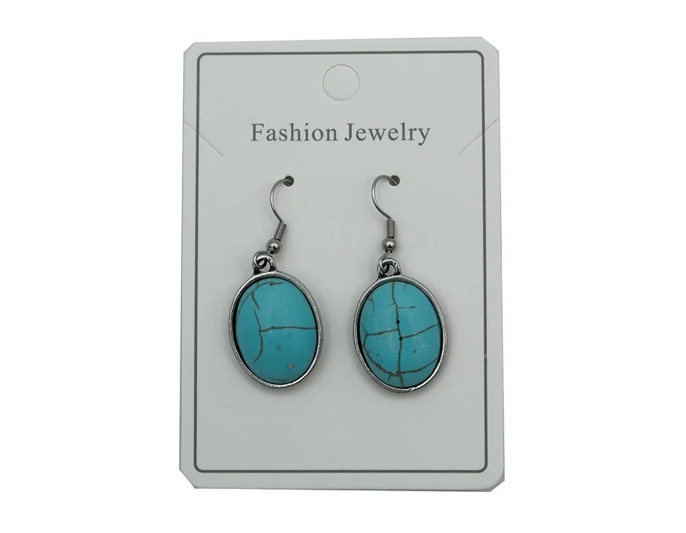 Earring Blue Howlite Oval Cab