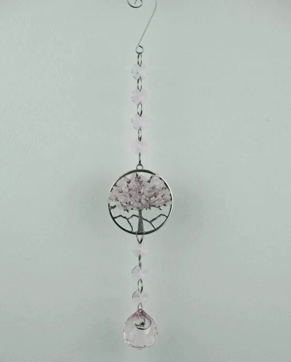 Suncatcher Tree of Life Rose Quartz Chips