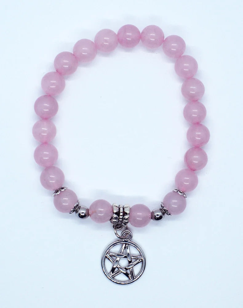 Bracelet 8mm Bead Rose Quartz Pentagram SKU: 77913