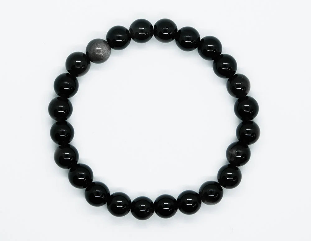 Bracelet 8mm Bead Silver Obsidian SKU: 88706