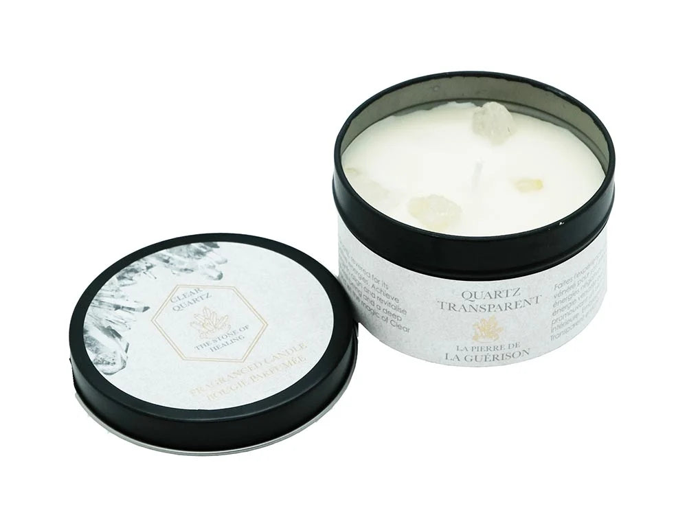 Candle Tin With Clear Quartz