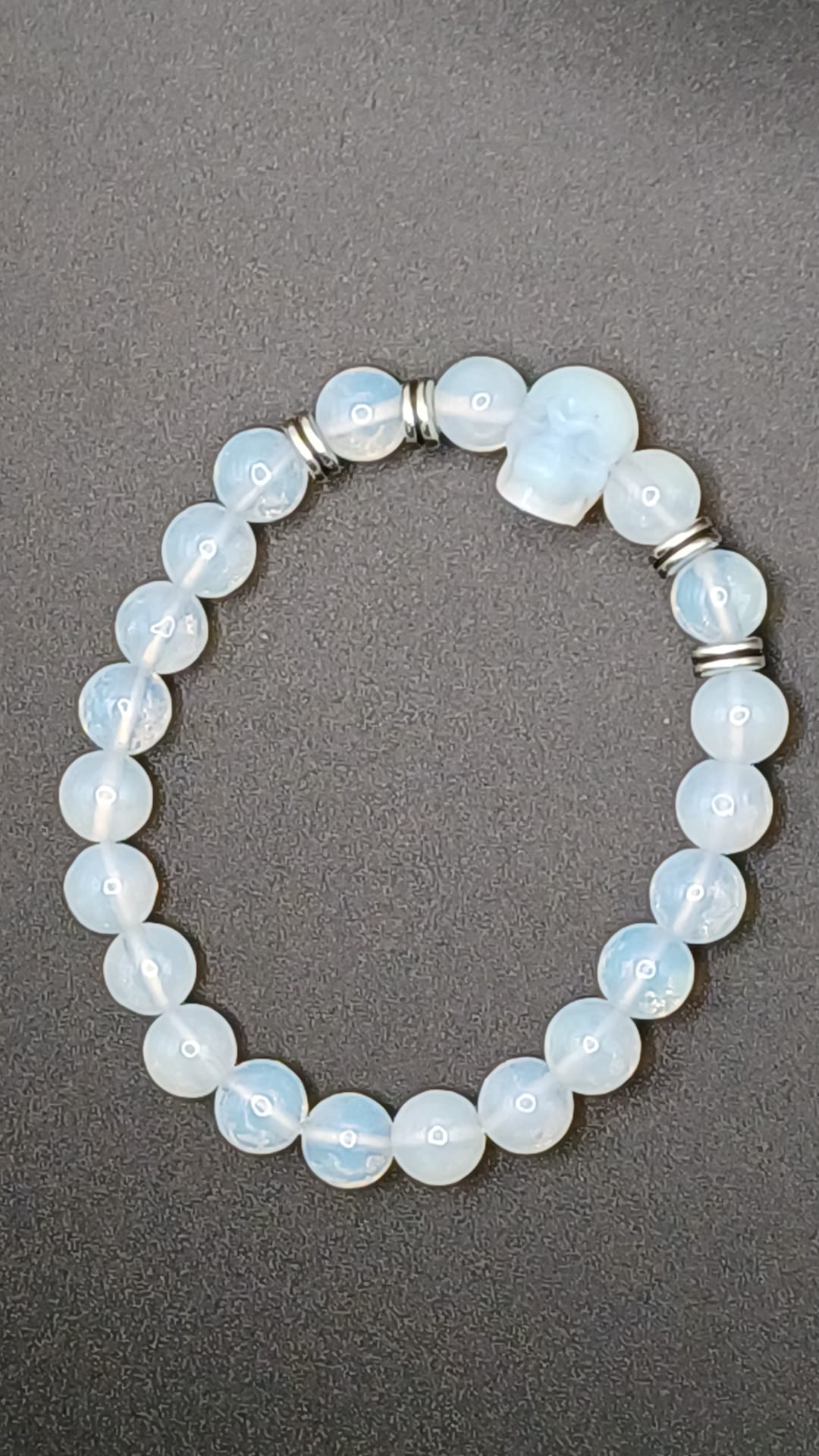 CRYSTAL BEAD BRACELET opalite with skull