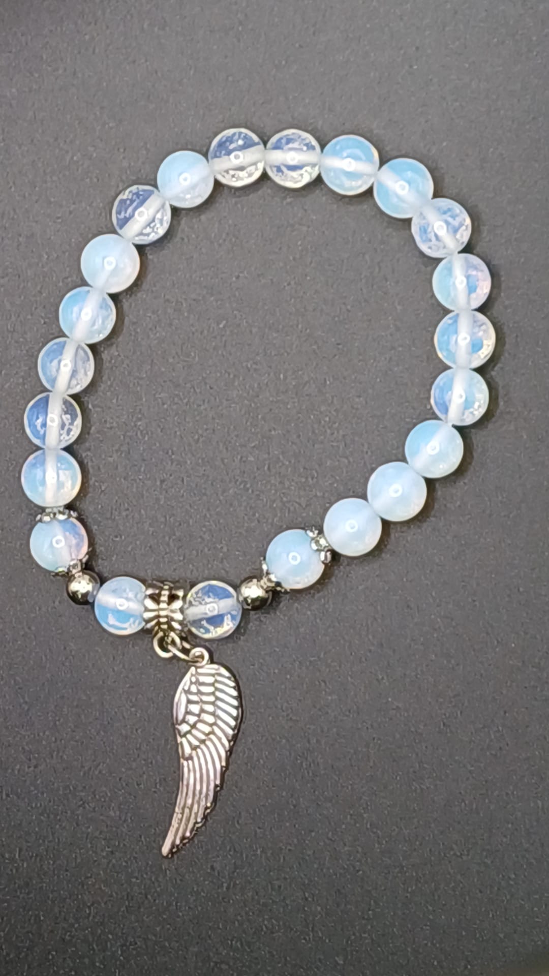 CRYSTAL BEAD BRACELET metal wing opalite