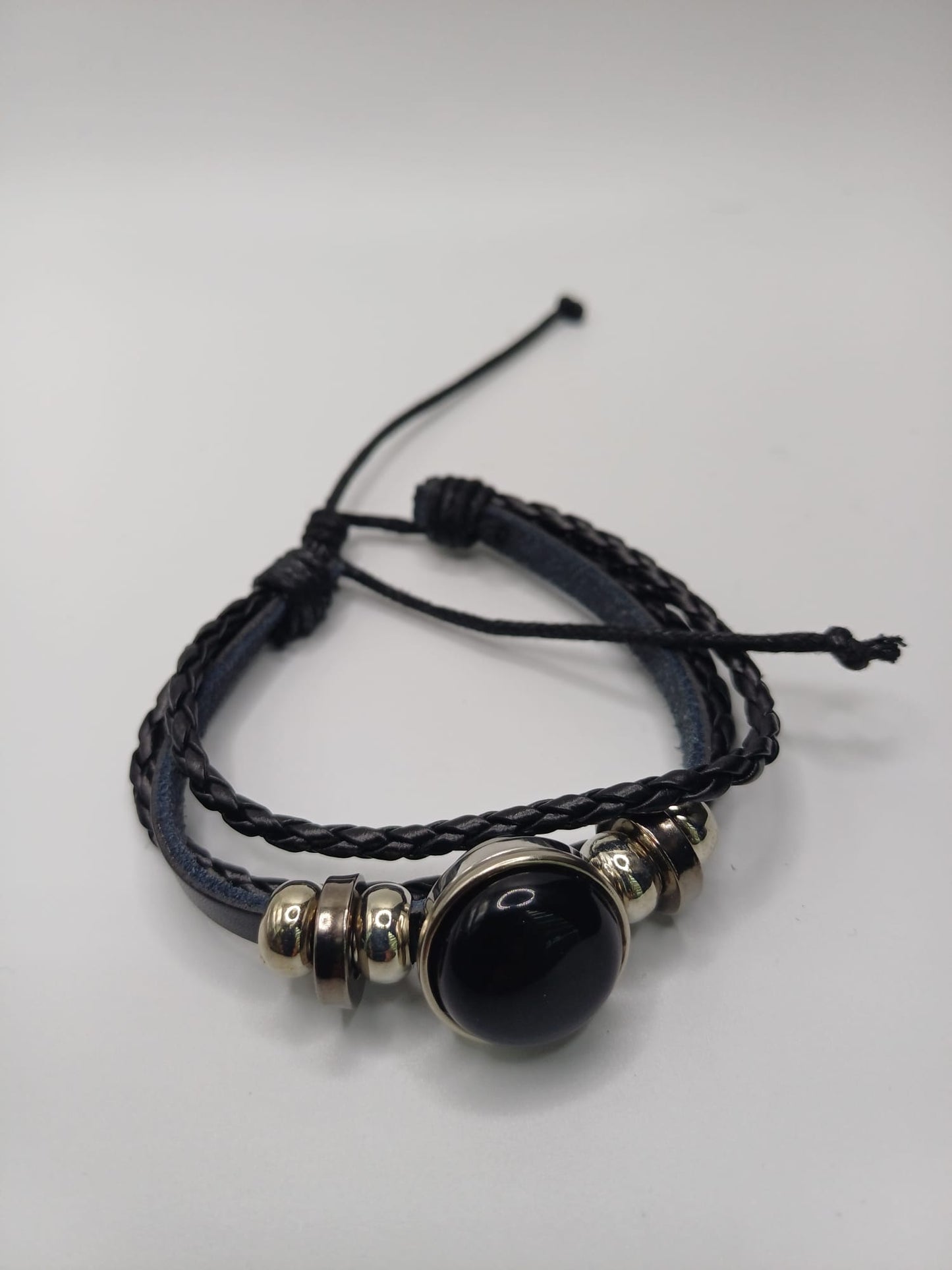 Bracelet leather obsidian