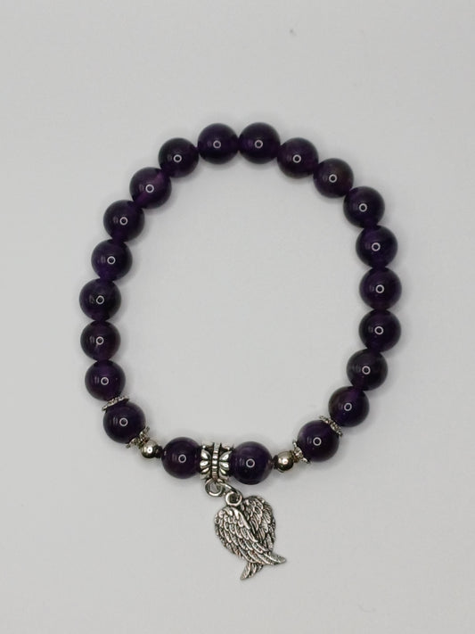 Bracelet 8mm bead Amethyst Wings
