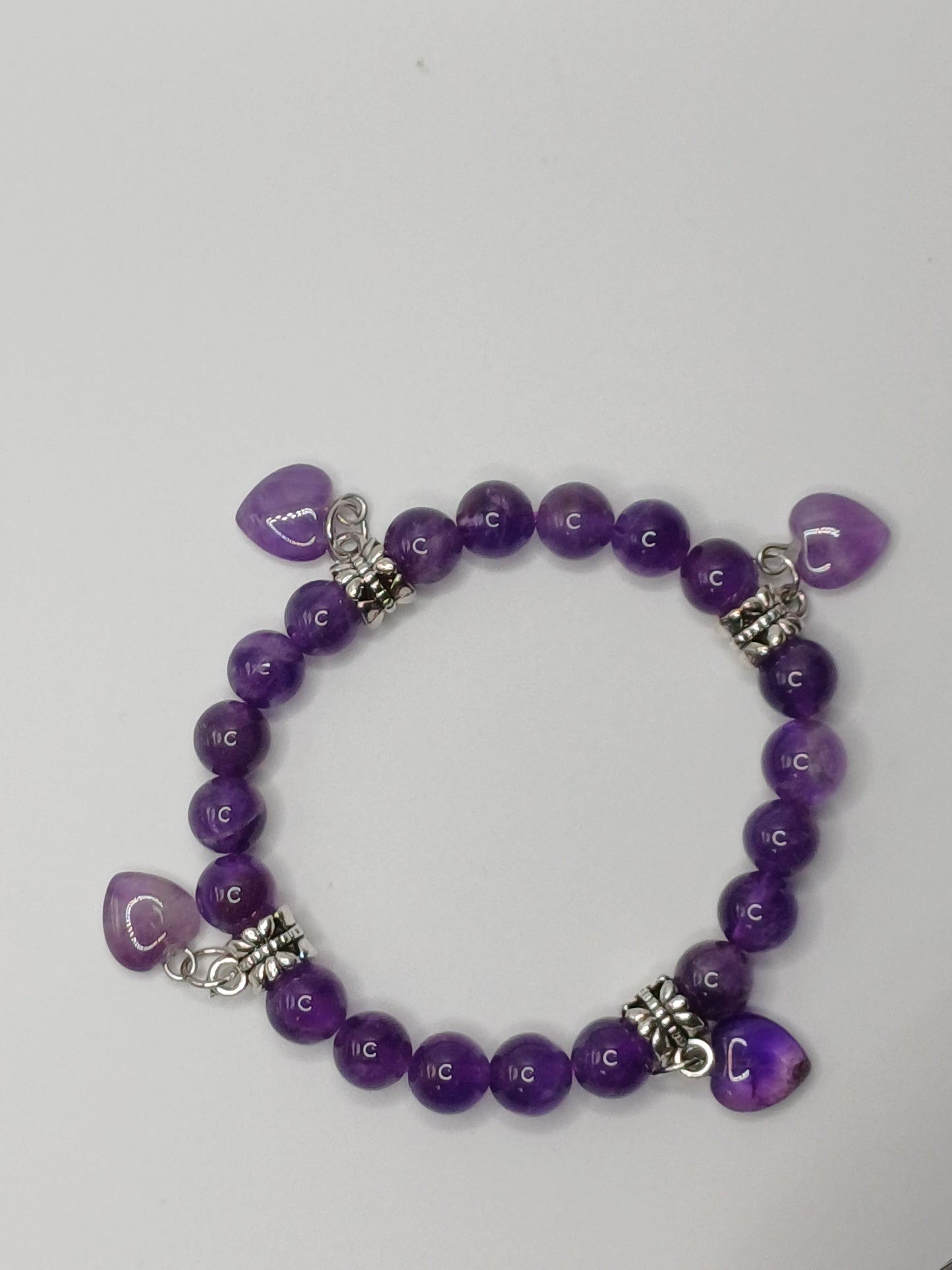 Bracelet 8mm Bead Hearts Amethyst