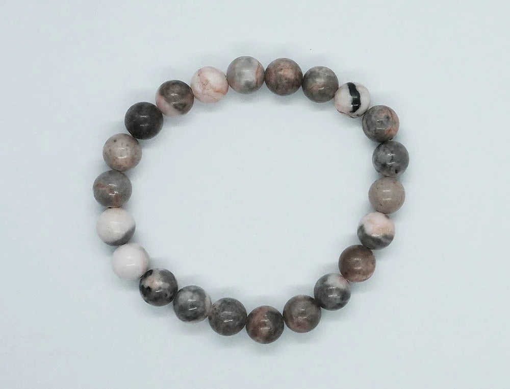 CRYSTAL BEAD BRACELET  Pink Zebra Jasper