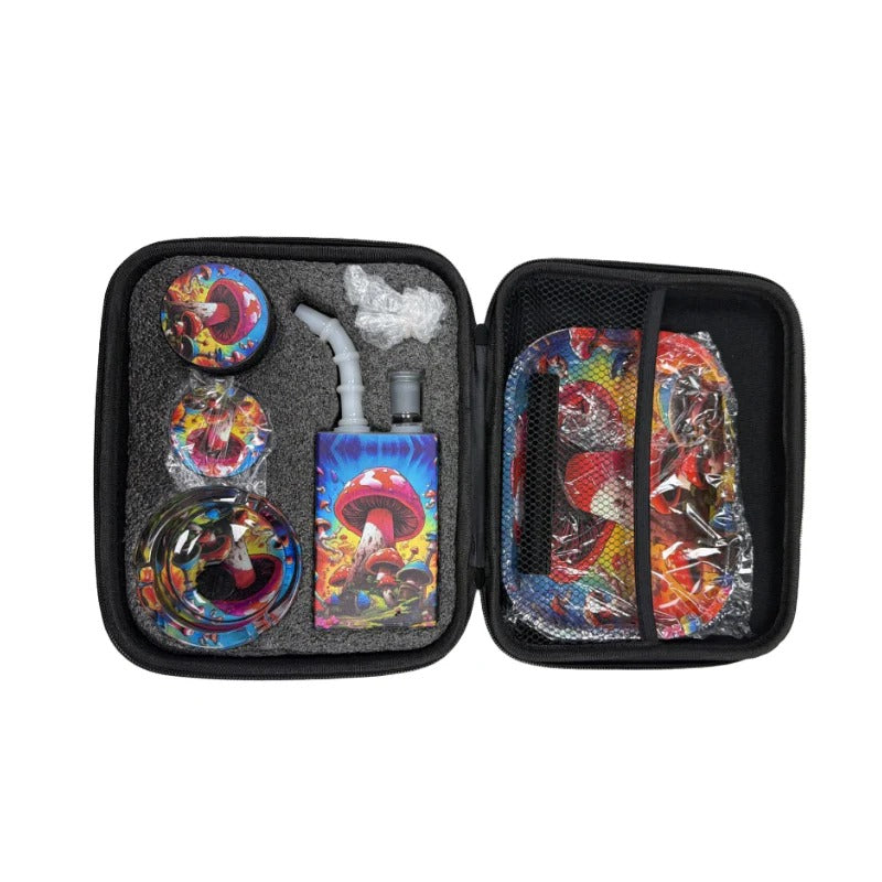 Zipper Set Smoking Bong Set with Ashtray, Grinder, Tray and Containers Gift Set