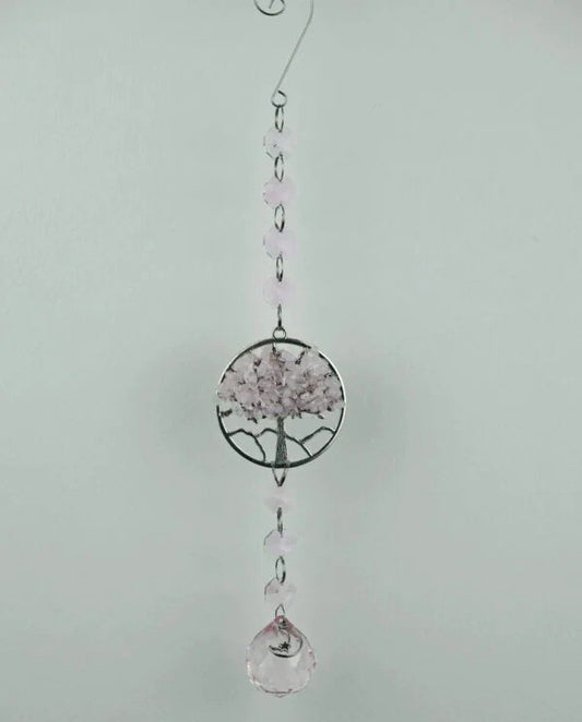 Suncatcher Tree of Life Rose Quartz Chips