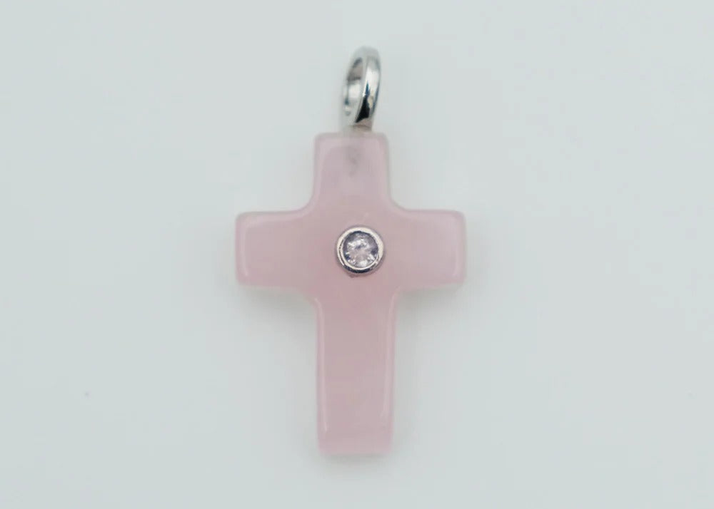 Pendant Cross CZ Rose Quartz