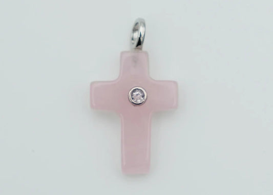 Pendant Cross CZ Rose Quartz