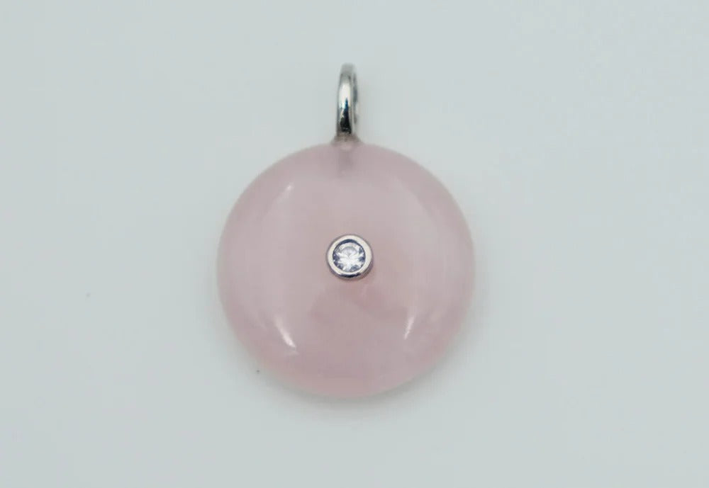 Pendant Round CZ Rose Quartz