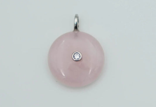 Pendant Round CZ Rose Quartz