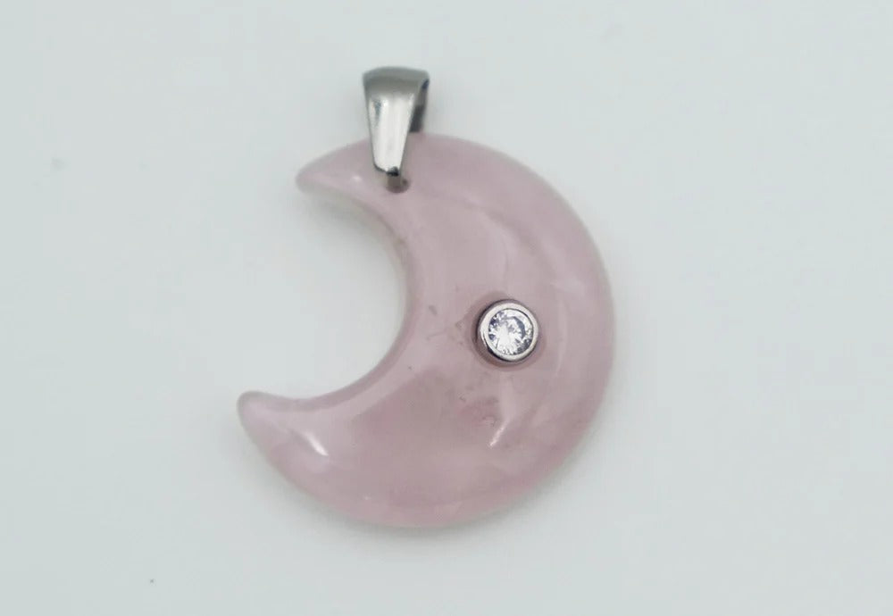 Pendant Moon CZ Rose Quartz