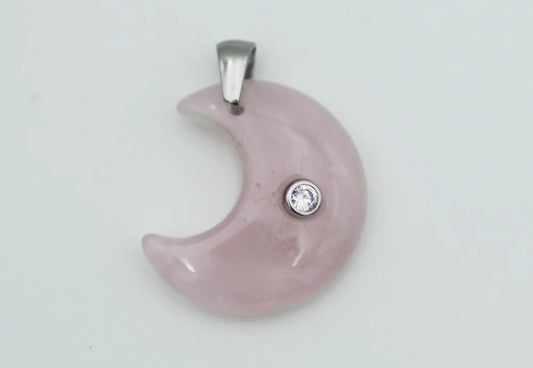 Pendant Moon CZ Rose Quartz