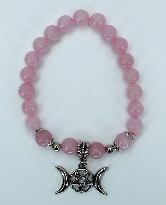 Bracelet 8mm Rose Quartz Triple Moon SKU: 77645