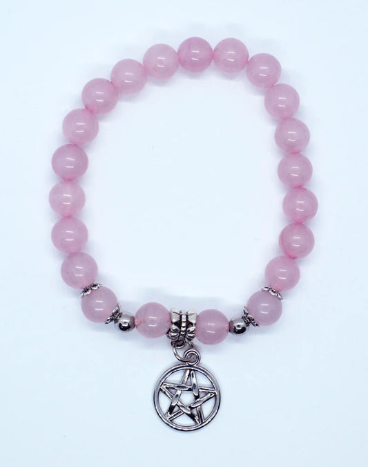 Bracelet 8mm Bead Rose Quartz Pentagram SKU: 77913
