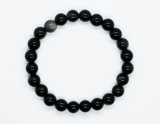 Bracelet 8mm Bead Silver Obsidian SKU: 88706
