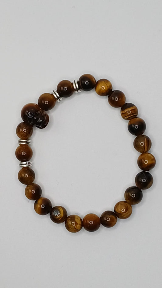 CRYSTAL Bead BRACELET Tiger eye with skull