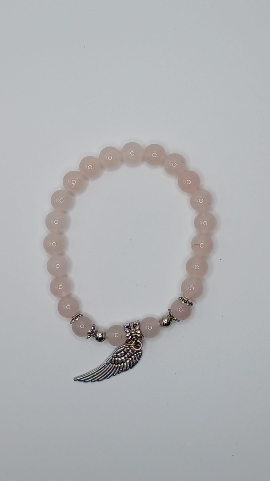 CRSTAL BEAD BRACELET  metal wing rose quartz