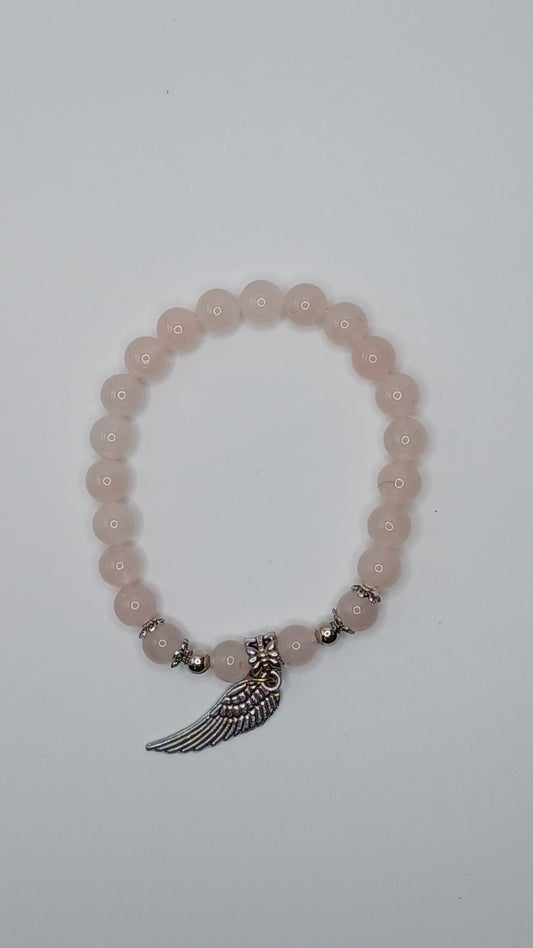 CRSTAL BEAD BRACELET  metal wing rose quartz