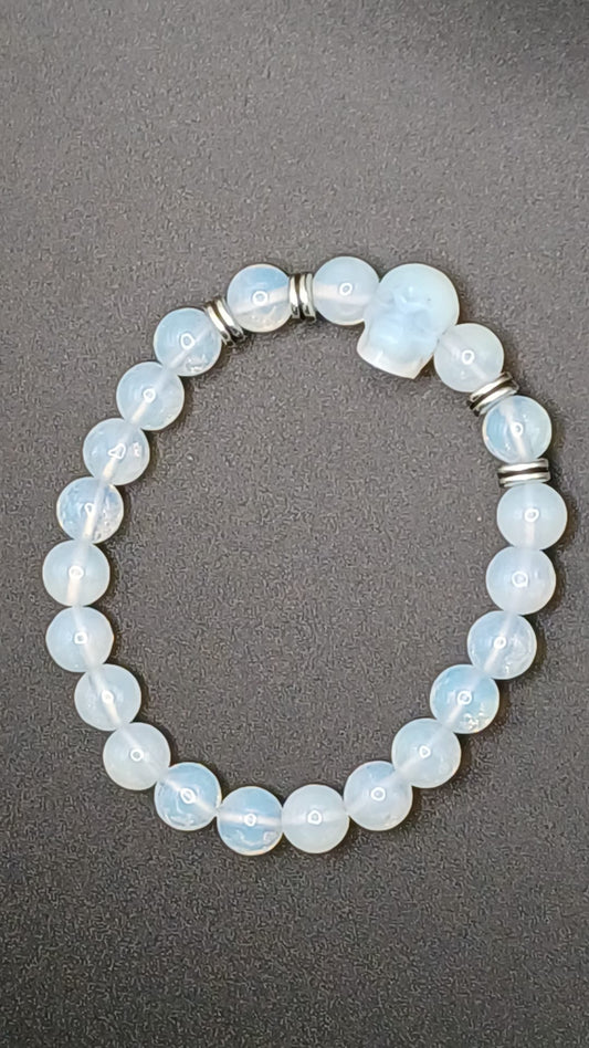 CRYSTAL BEAD BRACELET  opalite with skull