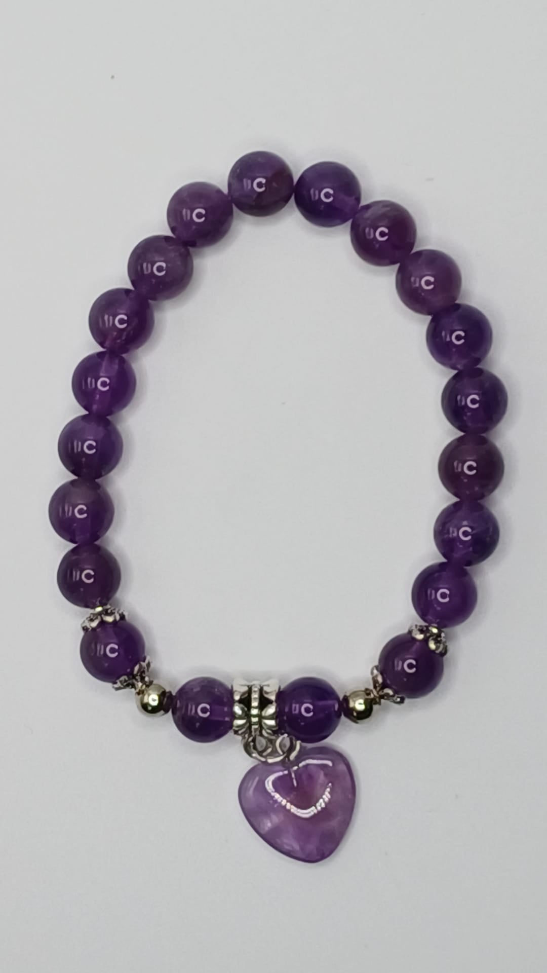 CRYSTAL BEAD BRACELET  heart amethyst