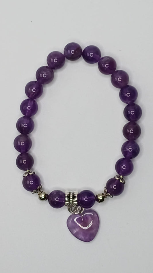 CRYSTAL BEAD BRACELET  heart amethyst