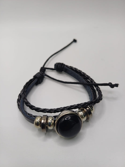Bracelet leather obsidian